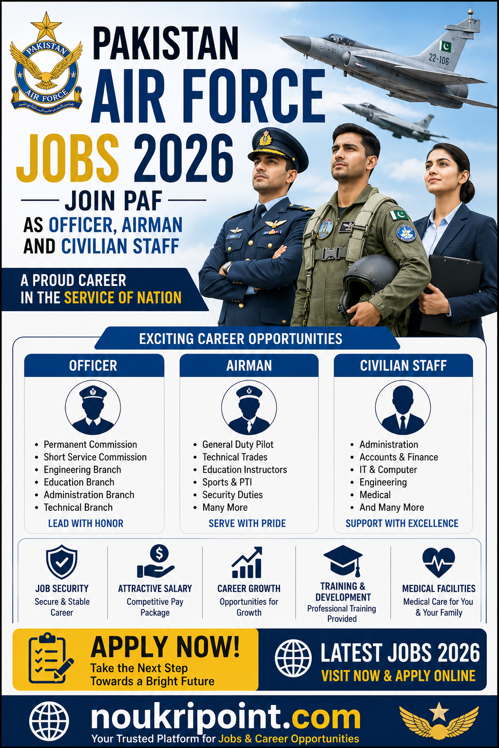 Pakistan Air Force Jobs 2026 join PAF as Officer GD Pilot Airman and Civilian Staff career opportunities at joinpaf.gov.pk